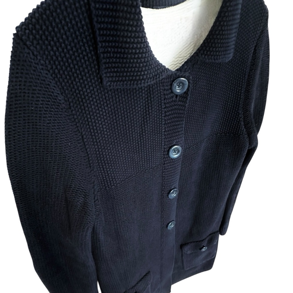 Tommy Hilfiger Dark Blue Heavy Knit Cardigan L Button Front Cotton Sweater - Picture 5 of 14
